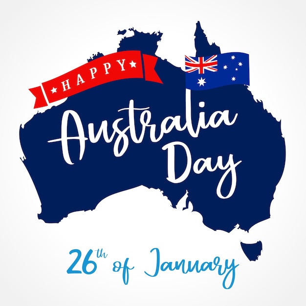 Happy Australia Day greeting card with handwritten style lettering. January 26 banner.