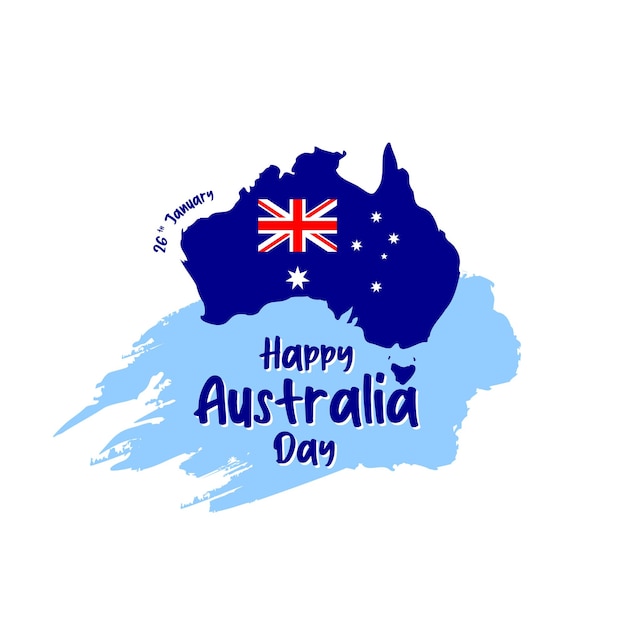 Happy Australia day Map of Australia with grunge brush Vector illustration