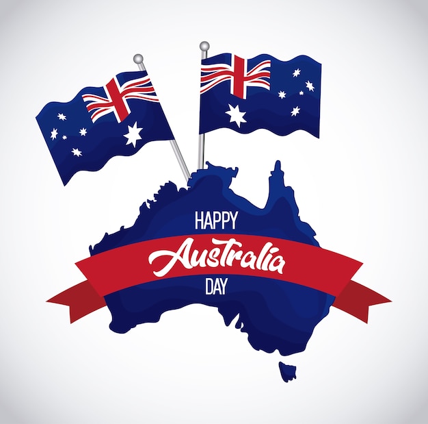 Happy australia day map of australia