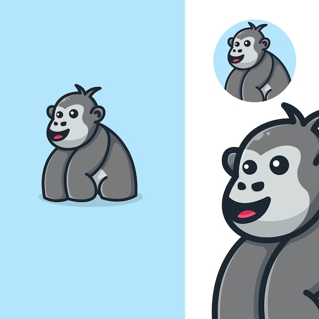 Happy baby gorilla cartoon mascot logo template