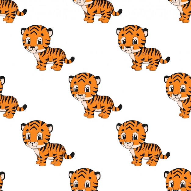 Happy baby tiger seamless pattern wallpaper 