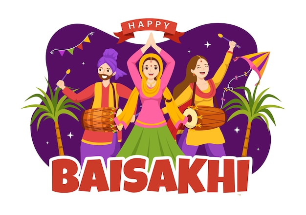 Happy Baisakhi Illustration with Vaisakhi Punjabi Spring Harvest Festival of Sikh celebration