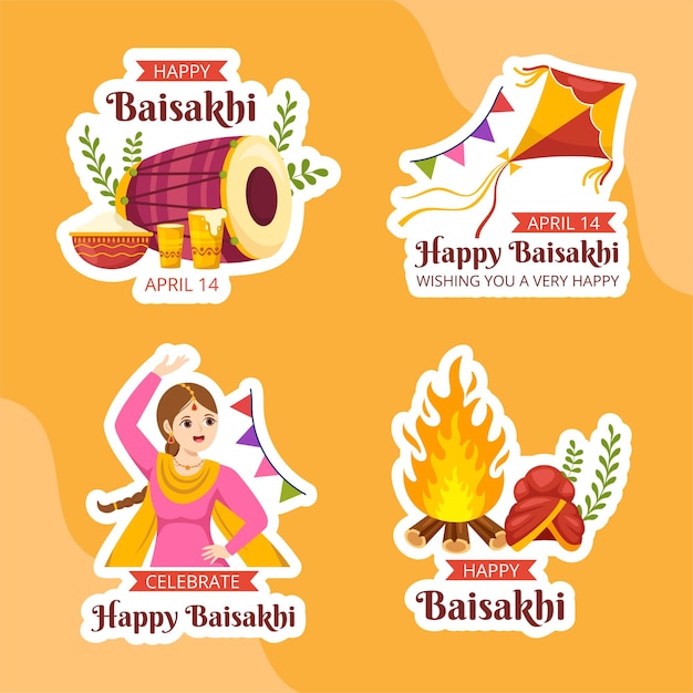 Happy Baisakhi Label Flat Cartoon Hand Drawn Templates Background Illustration