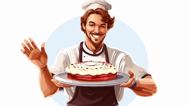 Happy Baker Smiling with Cake on Tray