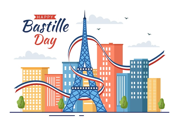 Happy Bastille Day on 14 july Vector Illustration with French Flag and Eiffel Tower in Templates