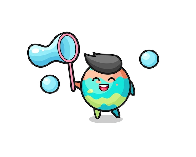 Happy bath bombs cartoon playing soap bubble , cute style design for t shirt, sticker, logo element