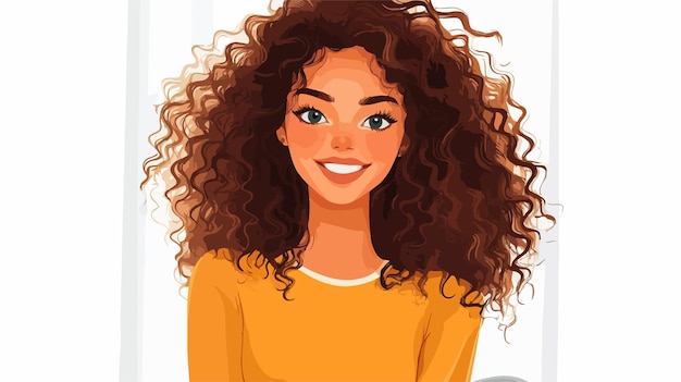 Happy Beautiful Woman with Curly Hair Portrait