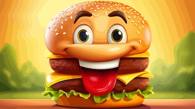 Happy Beef Cheese Burger Illustration