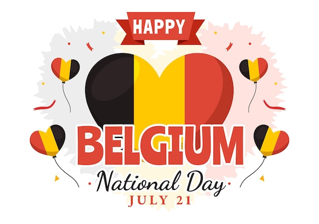 Vector happy belgium independence day on july 21 vector illustration with waving flag background templates