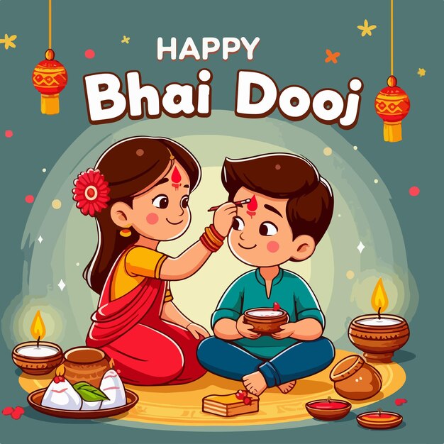 Vector happy bhai dooj indian festival brother and sister background illustration