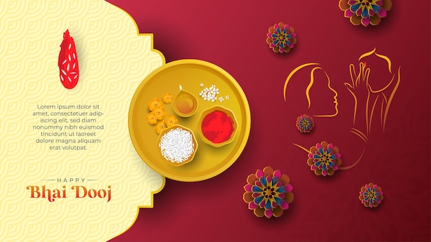 Happy Bhai Dooj Indian festival greeting with decorative ornaments