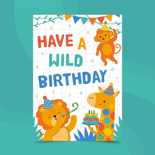 Happy birthday animal card print template