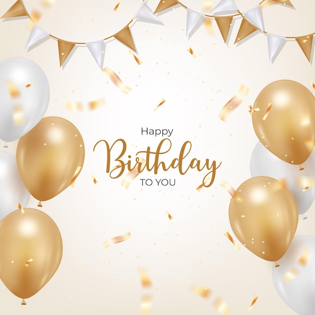 Happy birthday background design for greeting card birthday banner with realistic balloon