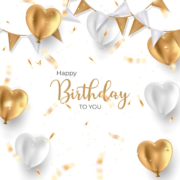 Happy birthday background design for greeting card birthday banner with realistic balloon