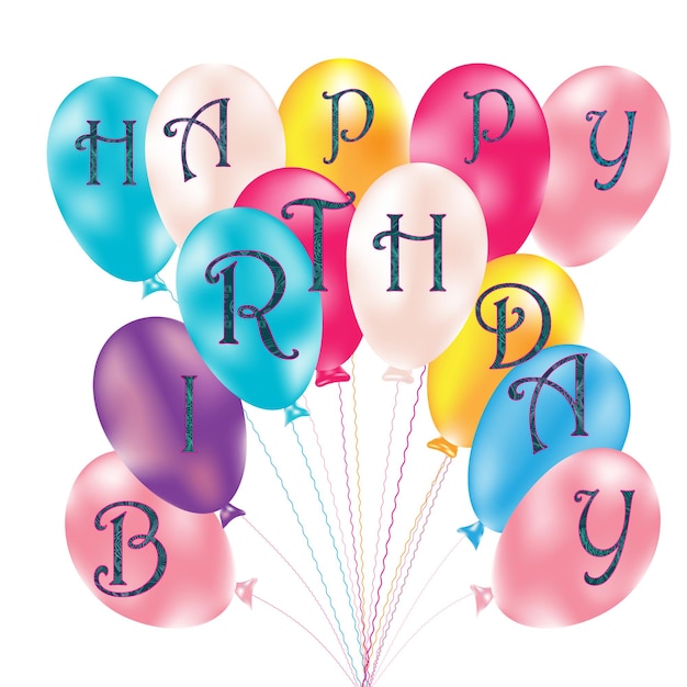 Happy birthday background with luxury balloon and multilayer text effect