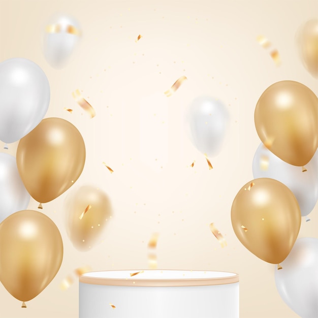 happy birthday background with realistic balloon and golden confetti