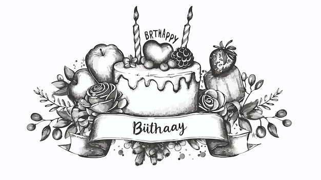 Vector happy birthday badge vector illustration handdrawn