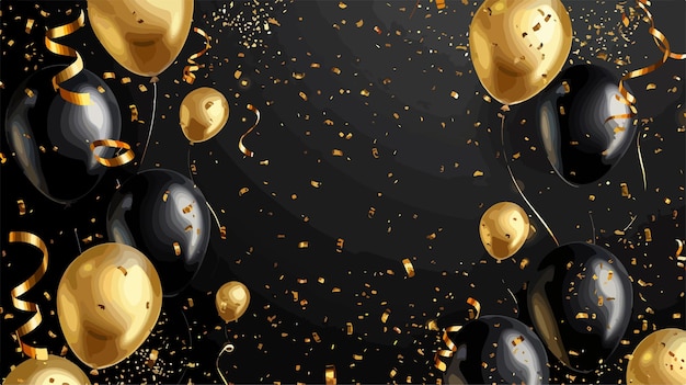 Vector happy birthday banner with black and gold balloons