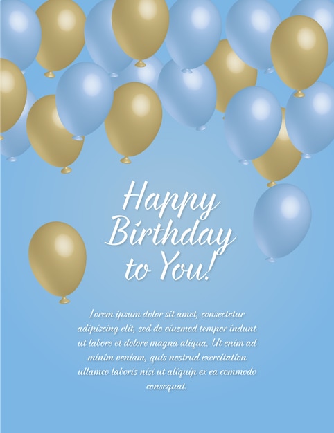 Happy Birthday Card With Blue and Gold Balloons