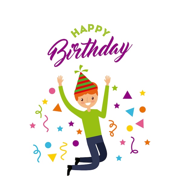 happy birthday card with boy wearing a party hat