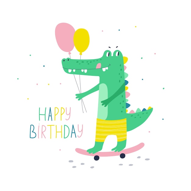 Happy birthday card with crocodile Vector illustrations