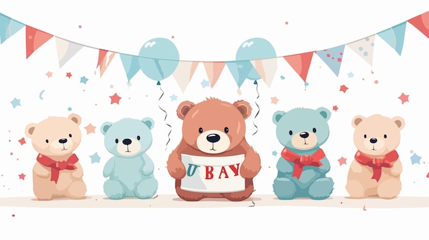 Happy Birthday Card with Cute Bear and Garland