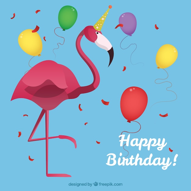 Vector happy birthday card with a flamingo