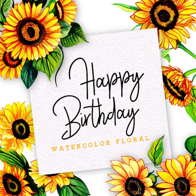 Happy Birthday Card With Floral in Watercolor Style