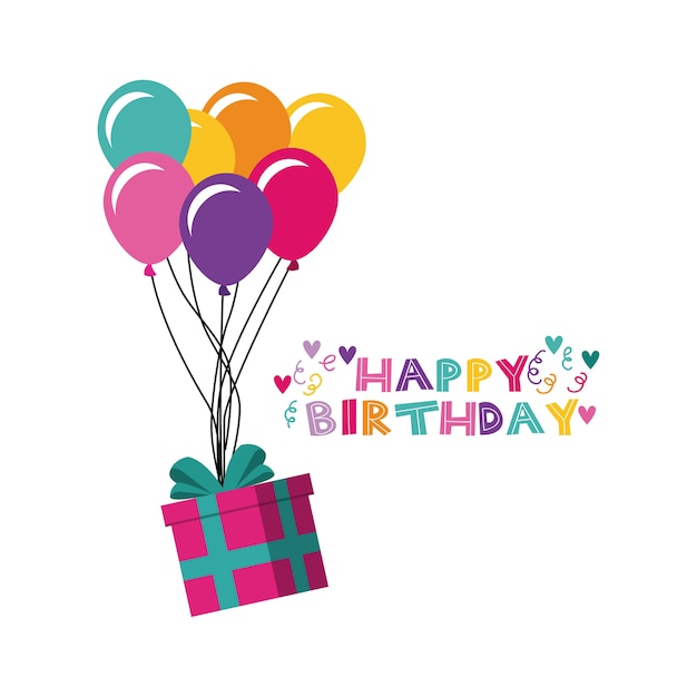 happy birthday card with gift box icon 