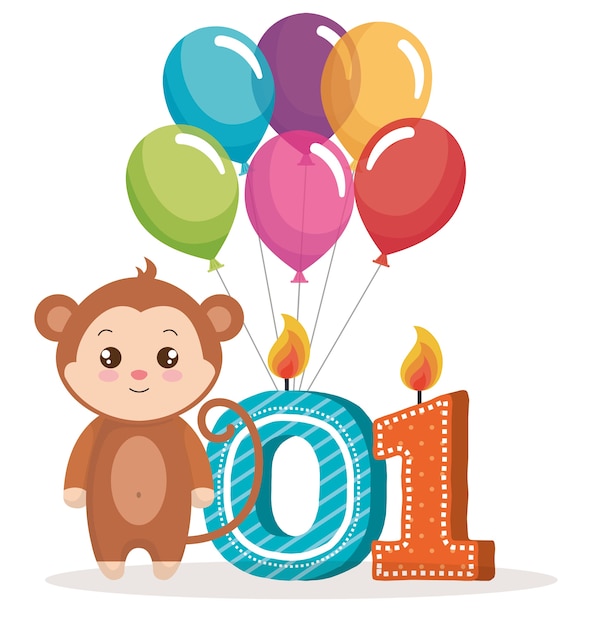 Vector happy birthday card with monkey