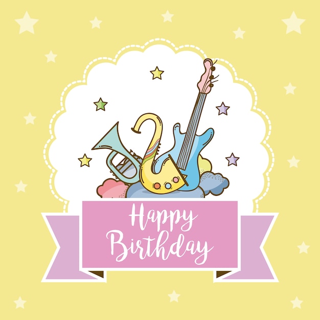 Happy birthday card with music instruments 