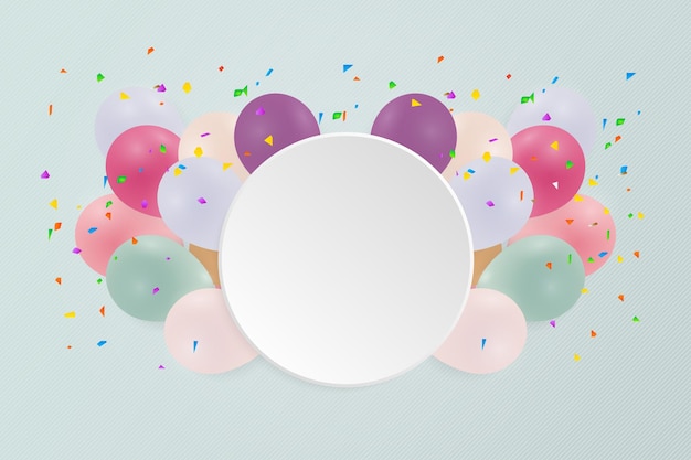 Vector happy birthday card with pastel colorful balloons vector illustration copy space