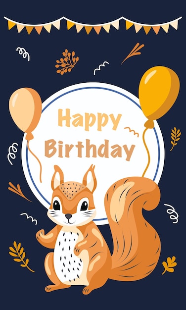 Vector happy birthday card with squirrel