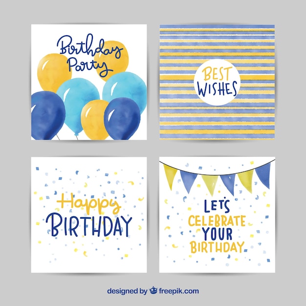 Vector happy birthday cards collection in watercolor style