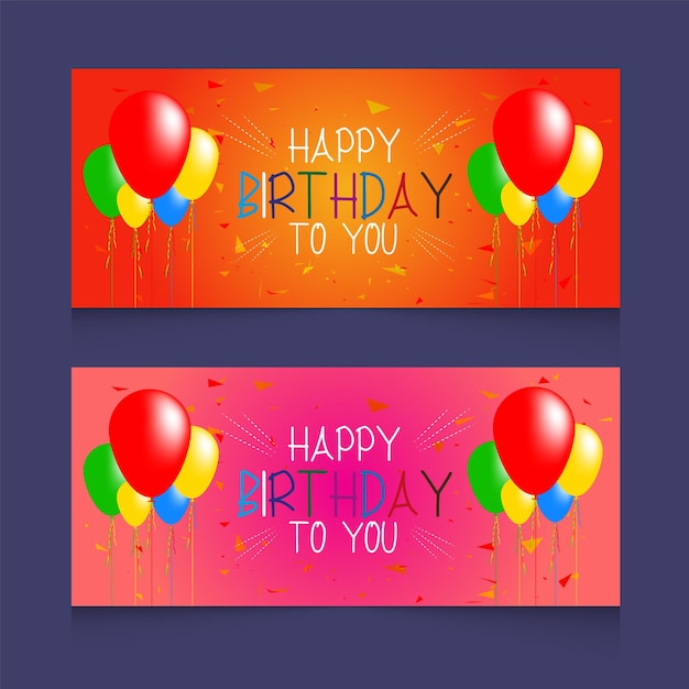 Happy birthday celebration with realistic balloons and ribbon horizontal banner design