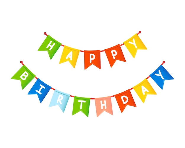 Happy birthday colorful party flag garland Vector holiday celebration greeting card lettering