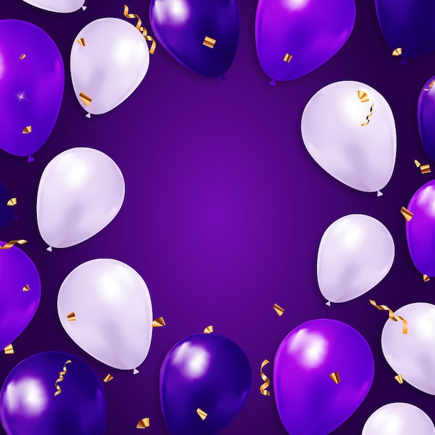 Happy Birthday congratulations banner design with Confetti Balloons and Glossy Glitter Ribbon for Party Holiday Background Vector Illustration EPS10