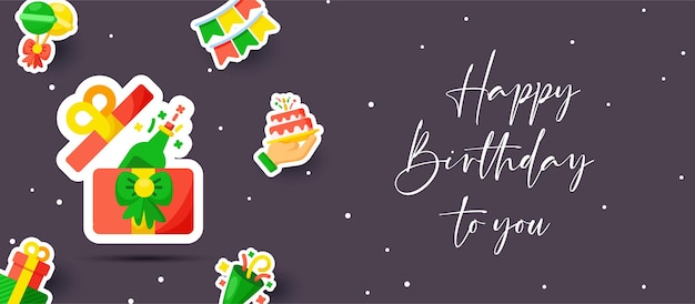 Happy birthday design background or banner with sticker