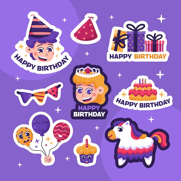 Vector happy birthday design stickers