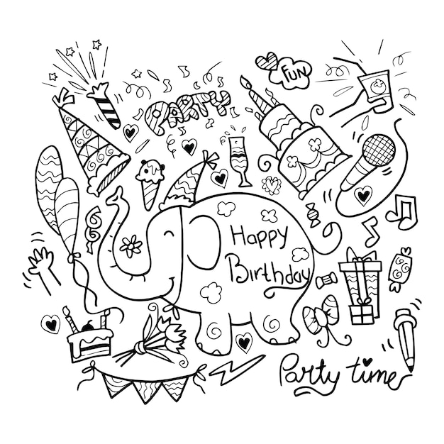 happy birthday doodle hand drawn