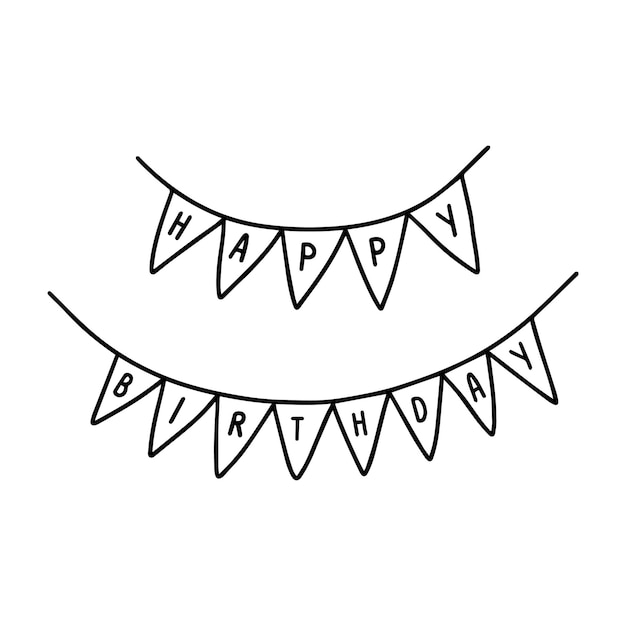 Happy birthday doodle vector garland Hand drawn hanging garland