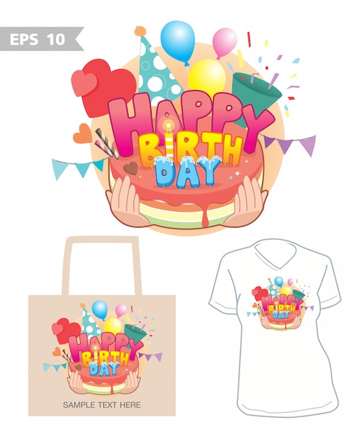 Happy birthday graphic on bag and shirt vector