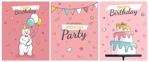 Happy birthday greeting card and party invitation template Vector illustration