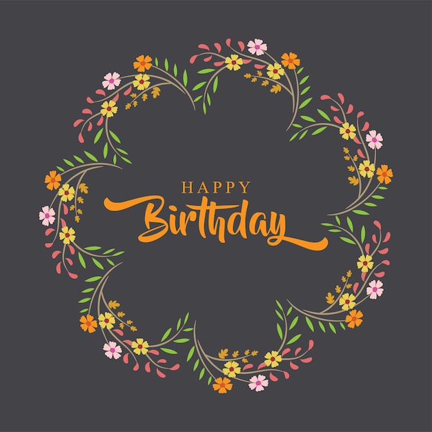 happy birthday greeting card with flower wreath