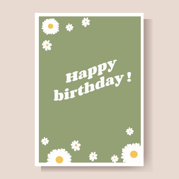 Happy Birthday Greeting Card with flowers Vector Illustration