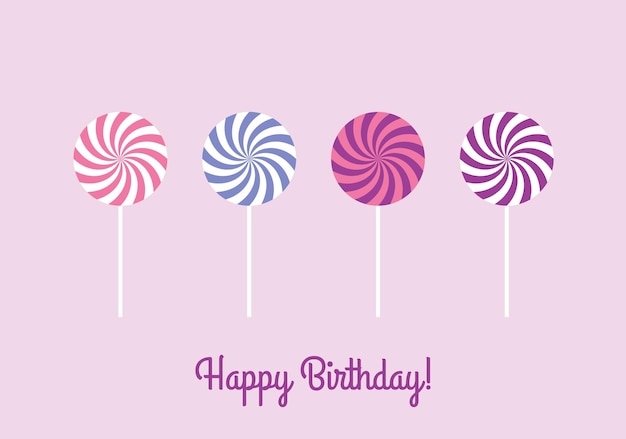 Happy Birthday greeting card with sweet lollipops