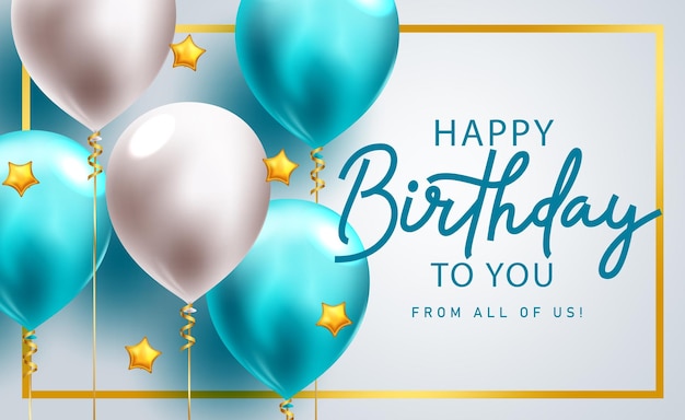 Happy birthday greeting text vector design. Birthday balloons floating elements for boy party