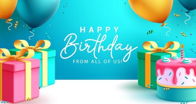 Happy birthday greeting text vector design. Birthday typography in blue space for message with color