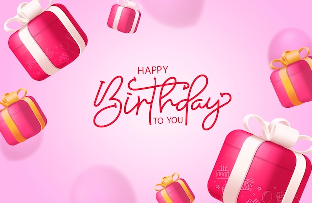 Happy birthday greeting vector background design Birthday greeting text with gift boxes and balloon