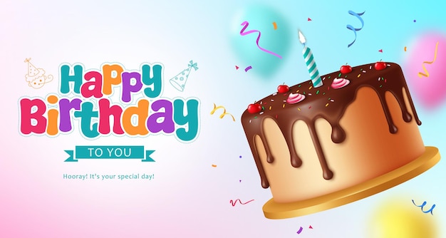 Happy birthday greeting vector design Birthday greeting text with chocolate cake dessert